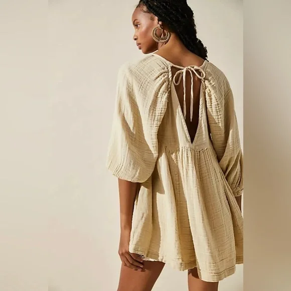 Free People Adler Tunic Dress women Casual Raglan 3/4 sleeve short,size L - Picture 2 of 9